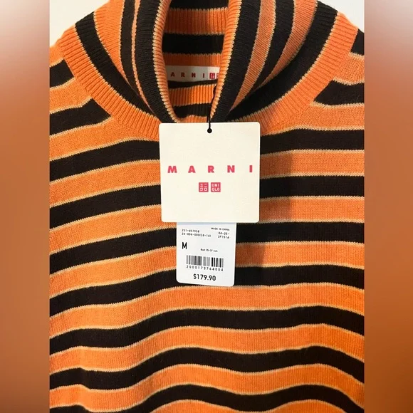 NWT Marni Uniqlo 100% Cashmere Striped Turtleneck Sweater Sz M - Picture 6 of 14